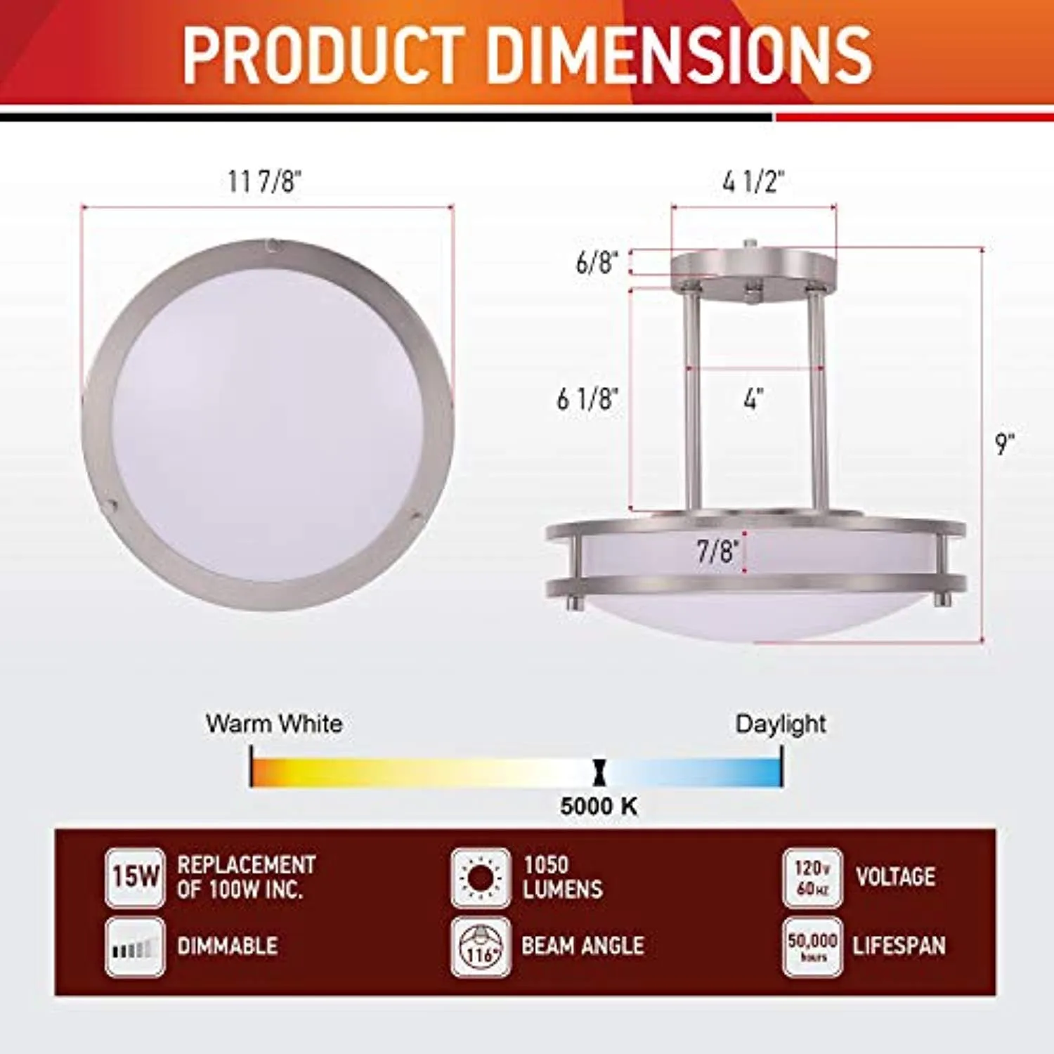 12" (4 Pack) LED Semi Flush Mount Ceiling Light, Dimmable