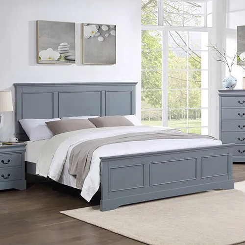 4-Piece Bedroom Suite | Solid Wood & MDF | Queen Size | Grey Colour | Bed, Bedside Table & Dresser