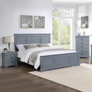 4-Piece Bedroom Suite | Solid Wood & MDF | Queen Size | Grey Colour | Bed, Bedside Table & Tallboy
