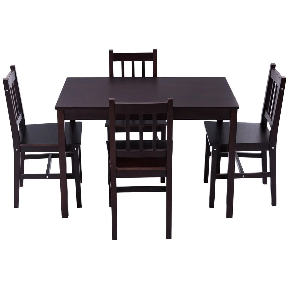 5PCS Solid Pine Wood Dining Set Table and 4 Chairs
