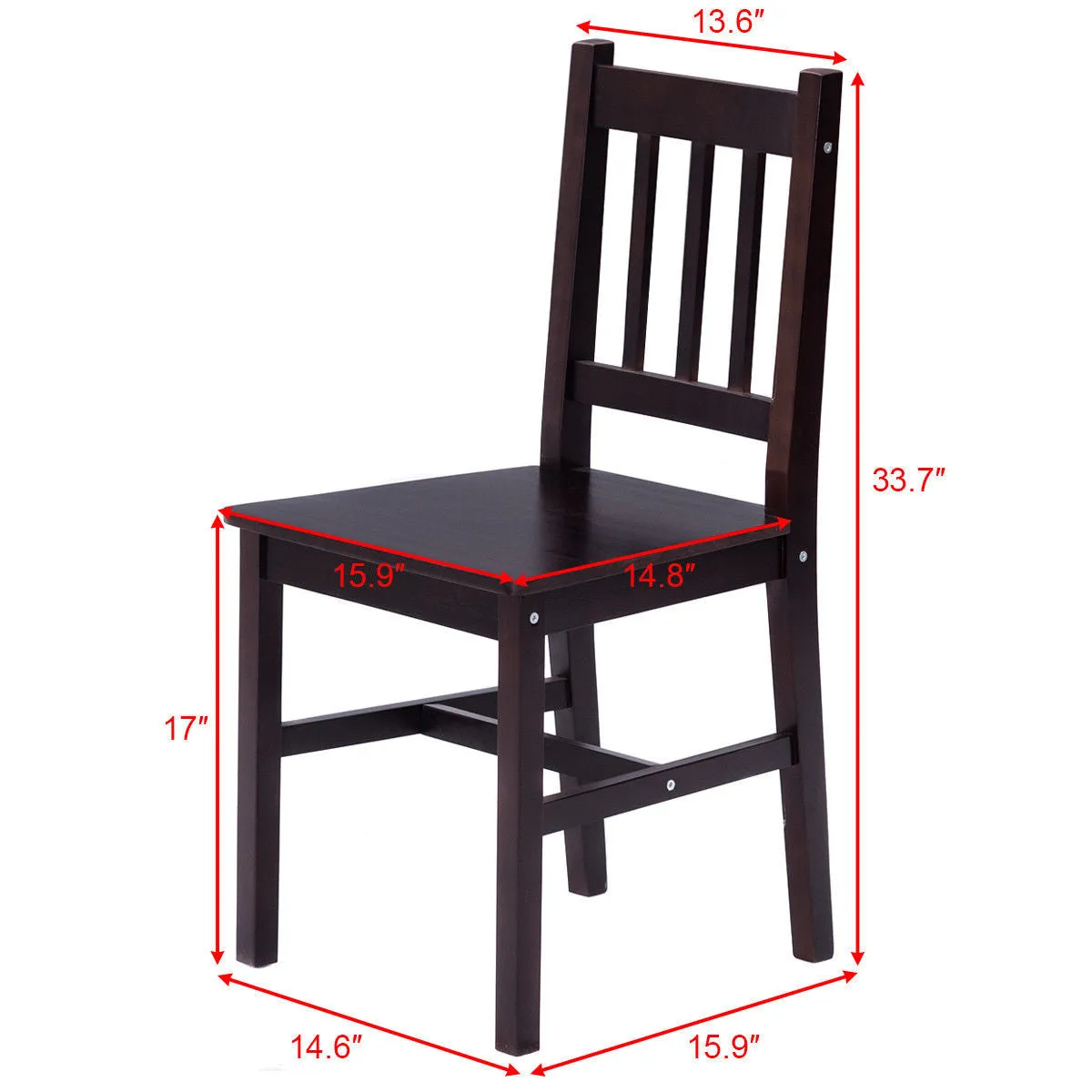5PCS Solid Pine Wood Dining Set Table and 4 Chairs