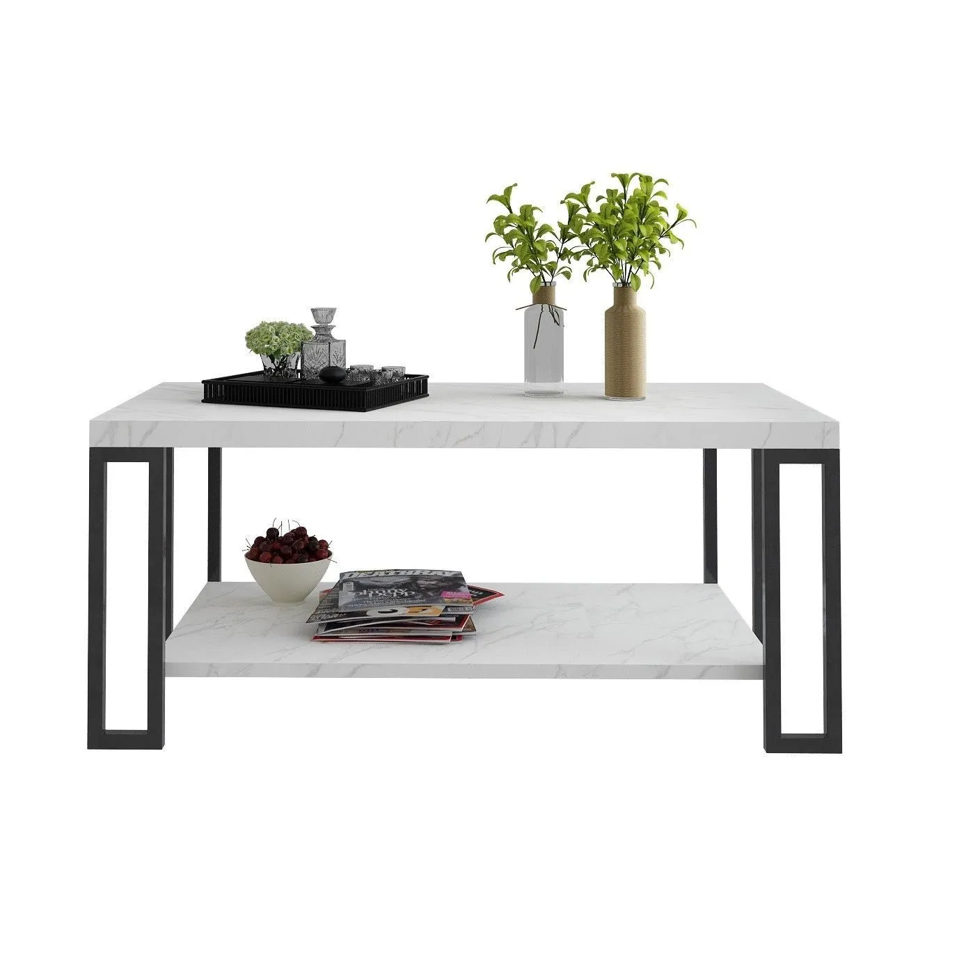Accent Coffee Table Modern Living Room Furniture Metal Frame w/Lower Shelf