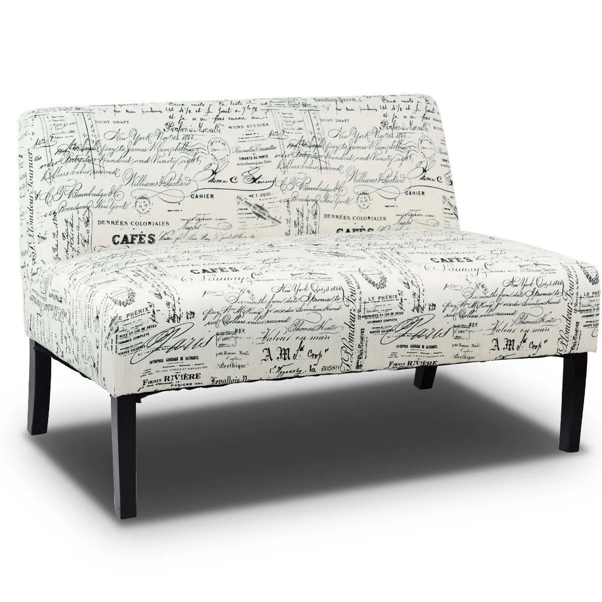 Armless Loveseat Sofa Fabric Settee Bench Bed Chair Wooden Leg