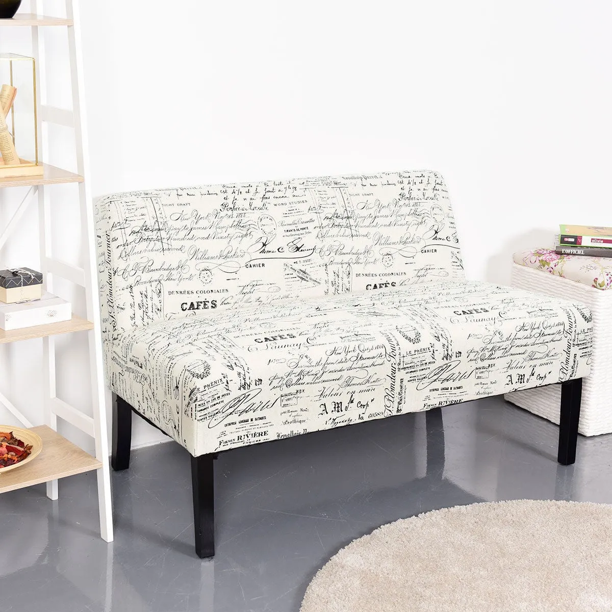 Armless Loveseat Sofa Fabric Settee Bench Bed Chair Wooden Leg