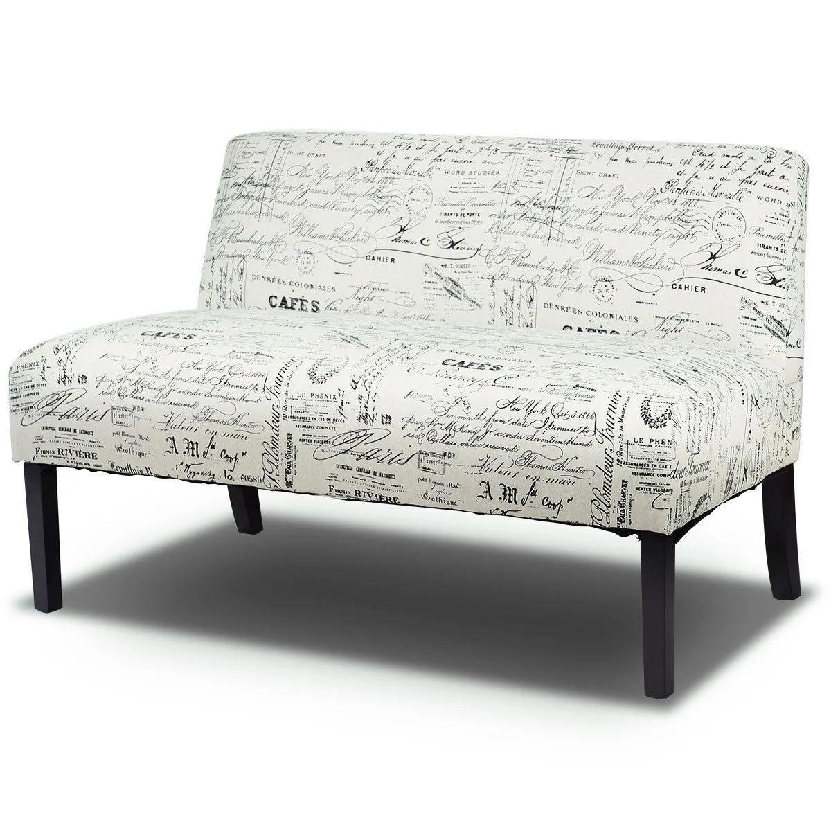 Armless Loveseat Sofa Fabric Settee Bench Bed Chair Wooden Leg