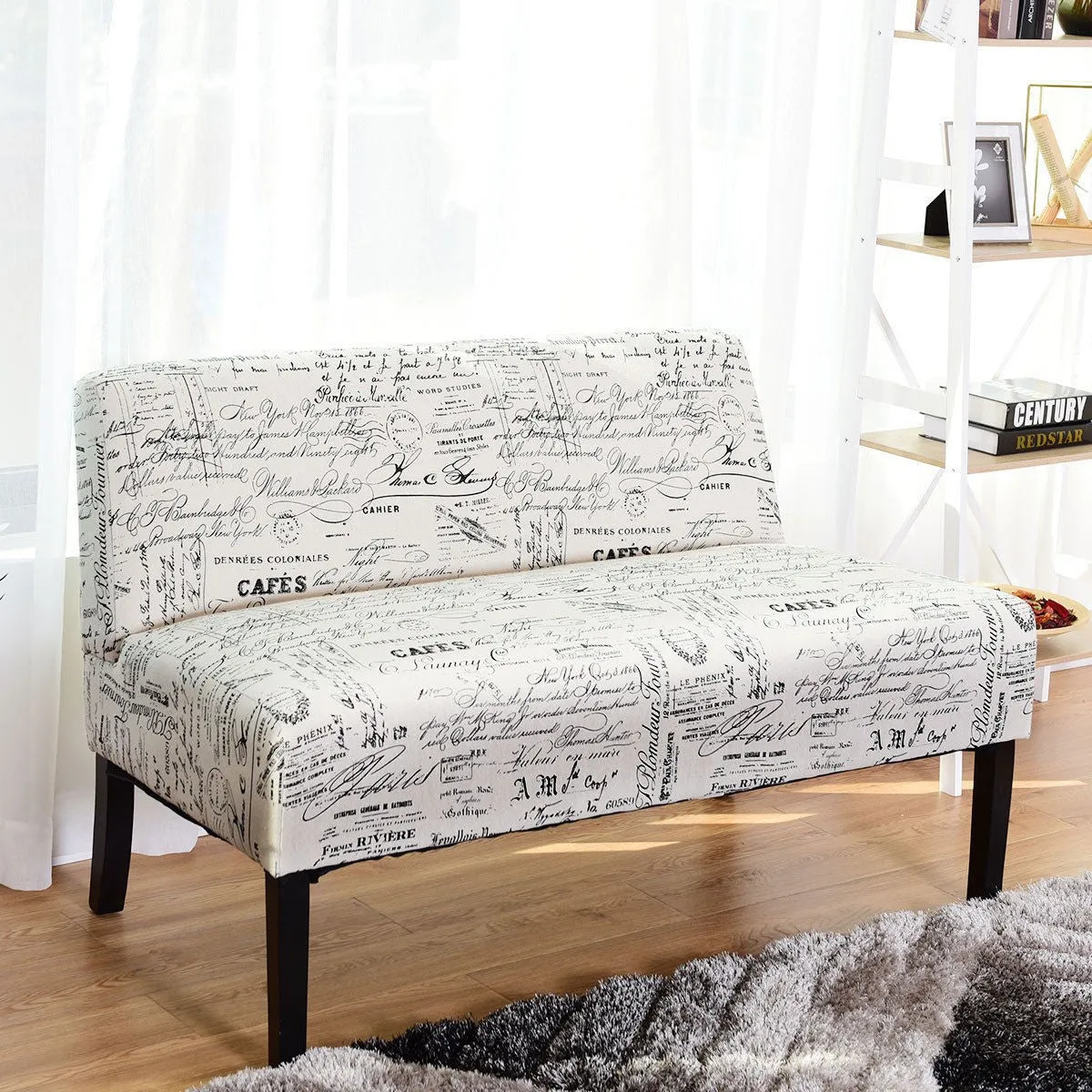 Armless Loveseat Sofa Fabric Settee Bench Bed Chair Wooden Leg