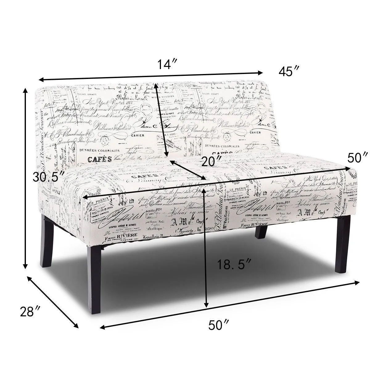Armless Loveseat Sofa Fabric Settee Bench Bed Chair Wooden Leg
