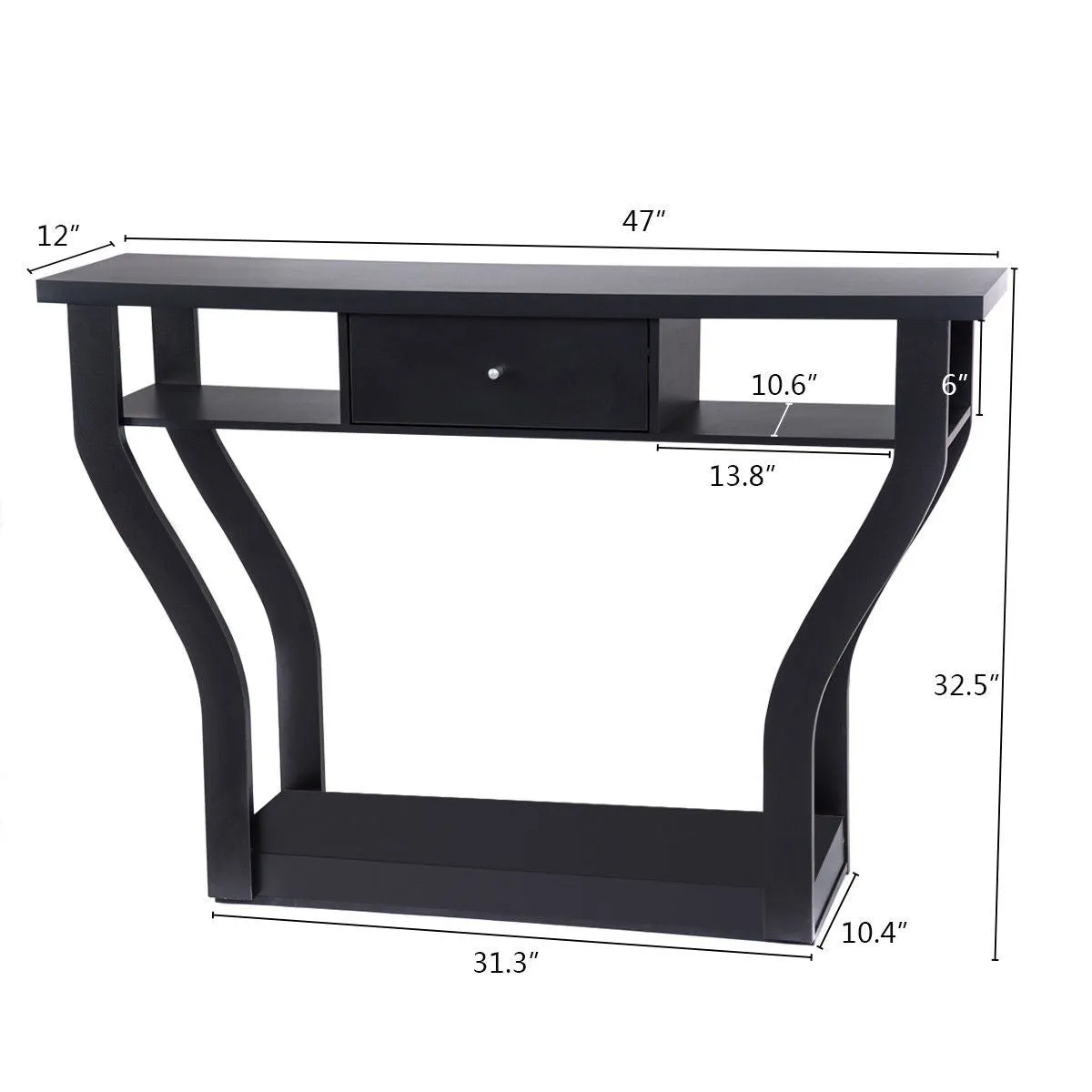 Black Accent Console Table Modern Sofa Entryway Hallway Hall Furniture W/Drawer