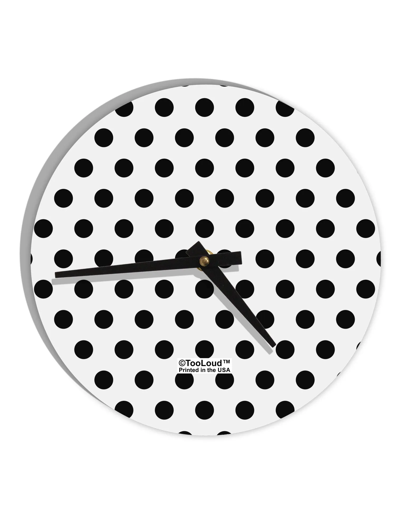Black Polka Dots on White 10 InchRound Wall Clock  All Over Print by TooLoud