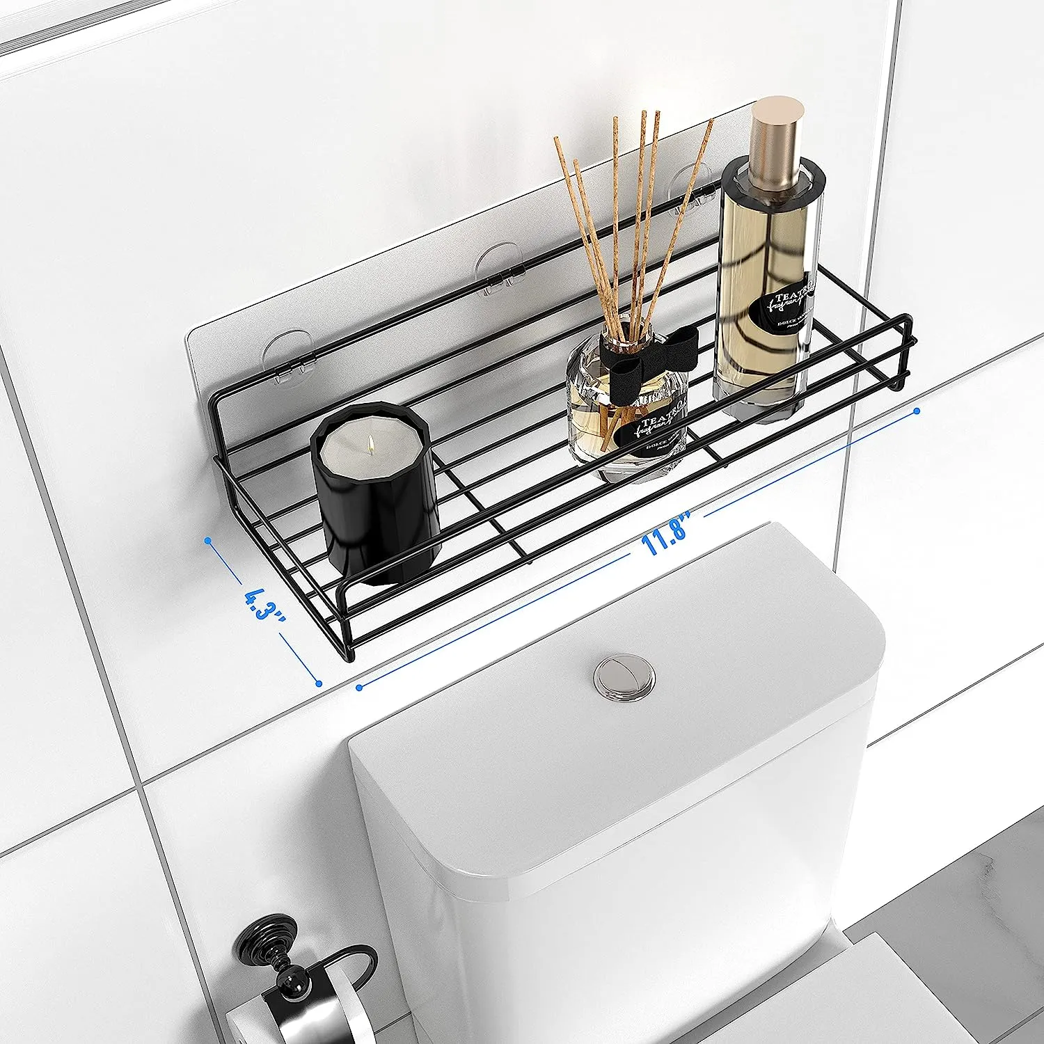 Blushbees Shower Caddy Basket Shelf with Soap Holder, No Drilling Adhesive Shower Wall Shelves, Rustproof Bathroom Shower Storage Organizer