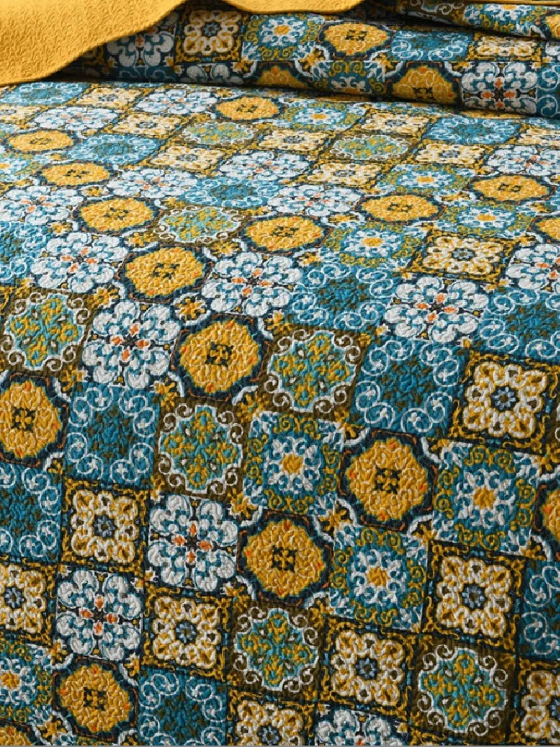 Bohemian Mosaic Cotton 3 Piece Bedspread Embroidery Bedding Set