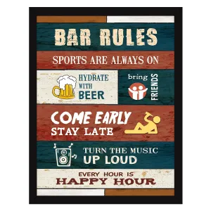 Chaka Chaundh - Alcohol Quotes Frames - Bar Quotes with Frames - Beer Quotes Wall Frames - Bar Quotes for Poster Decor - (14 X 11 Inches) (Bar Rules - Rustic Wood)