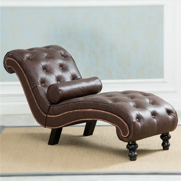 Classic Leather Chaise Lounge Sofa With Pillow Living Room Furniture
