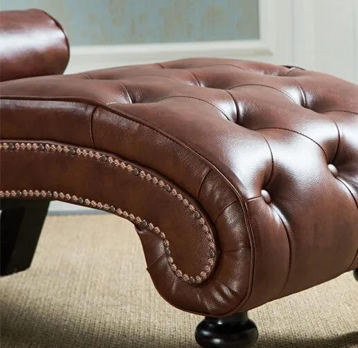 Classic Leather Chaise Lounge Sofa With Pillow Living Room Furniture