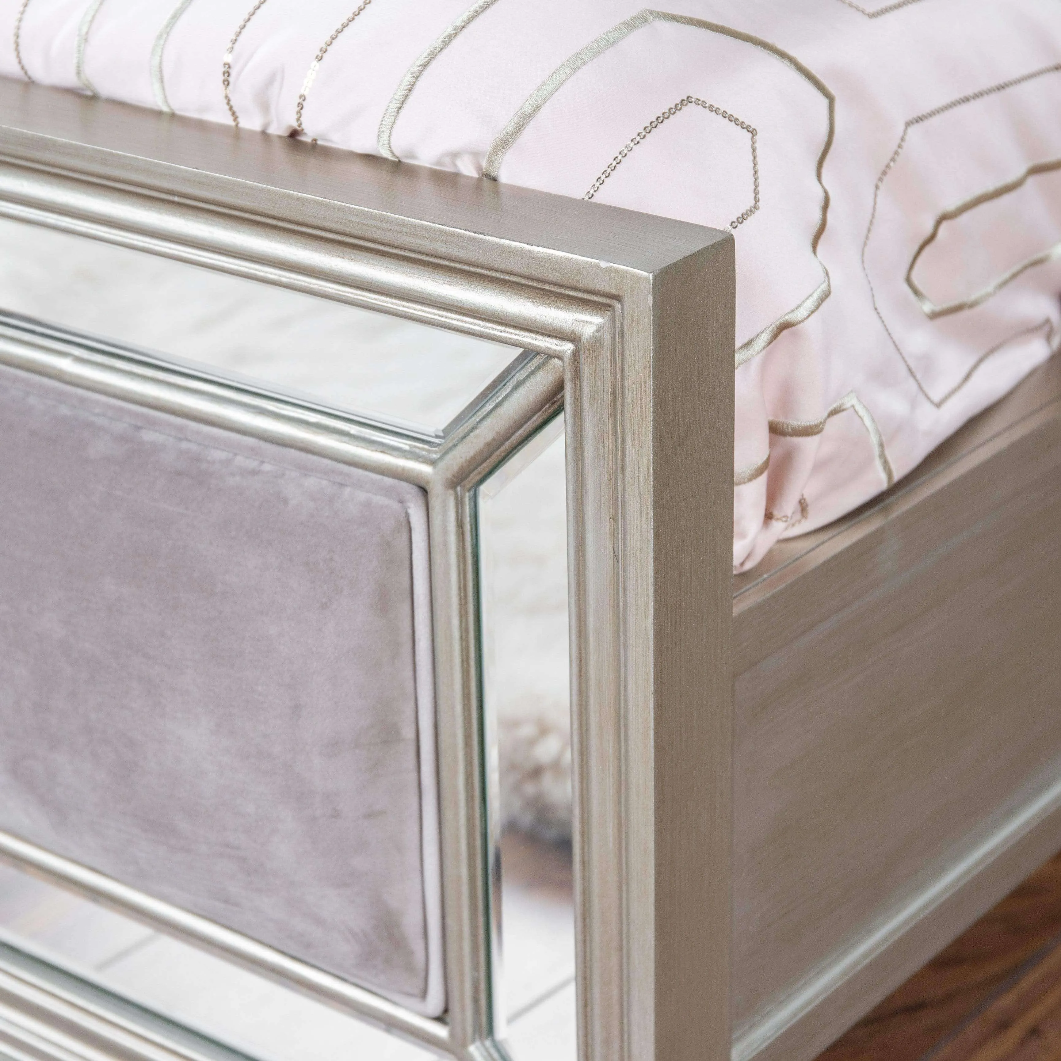 Clio King Size Velvet Mirrored Bedframe - Taupe