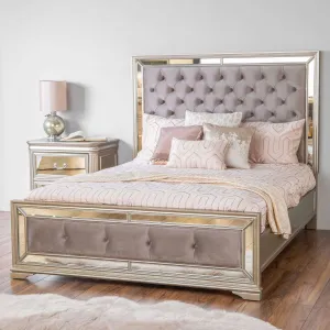 Clio King Size Velvet Mirrored Bedframe - Taupe
