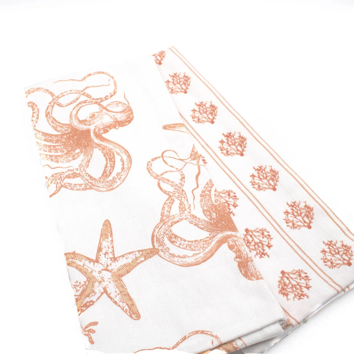 Coral Octopus Kitchen Towel Set