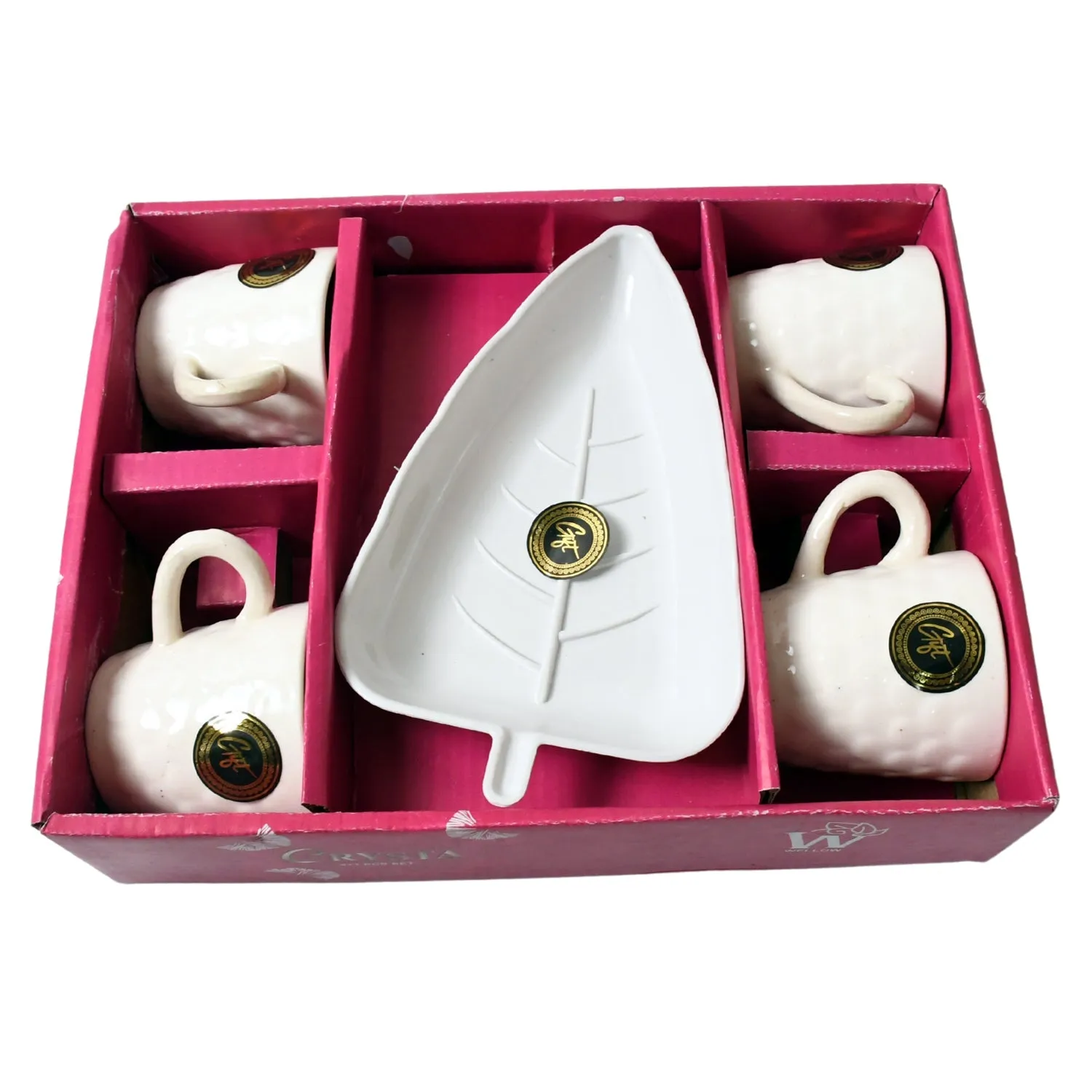 Crysta Ceramic Tea Cups With Plastic tray Environmental Friendly Festival for Milk Cup, Coffee Cup, Tea Cup, Breakfast Cup,Drinking Mug or Outdoor for Household Gift For Birthday (5 Pcs Set)