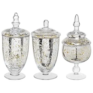 Decorative Mercury Silver Glass Apothecary Jars 3 Piece Set