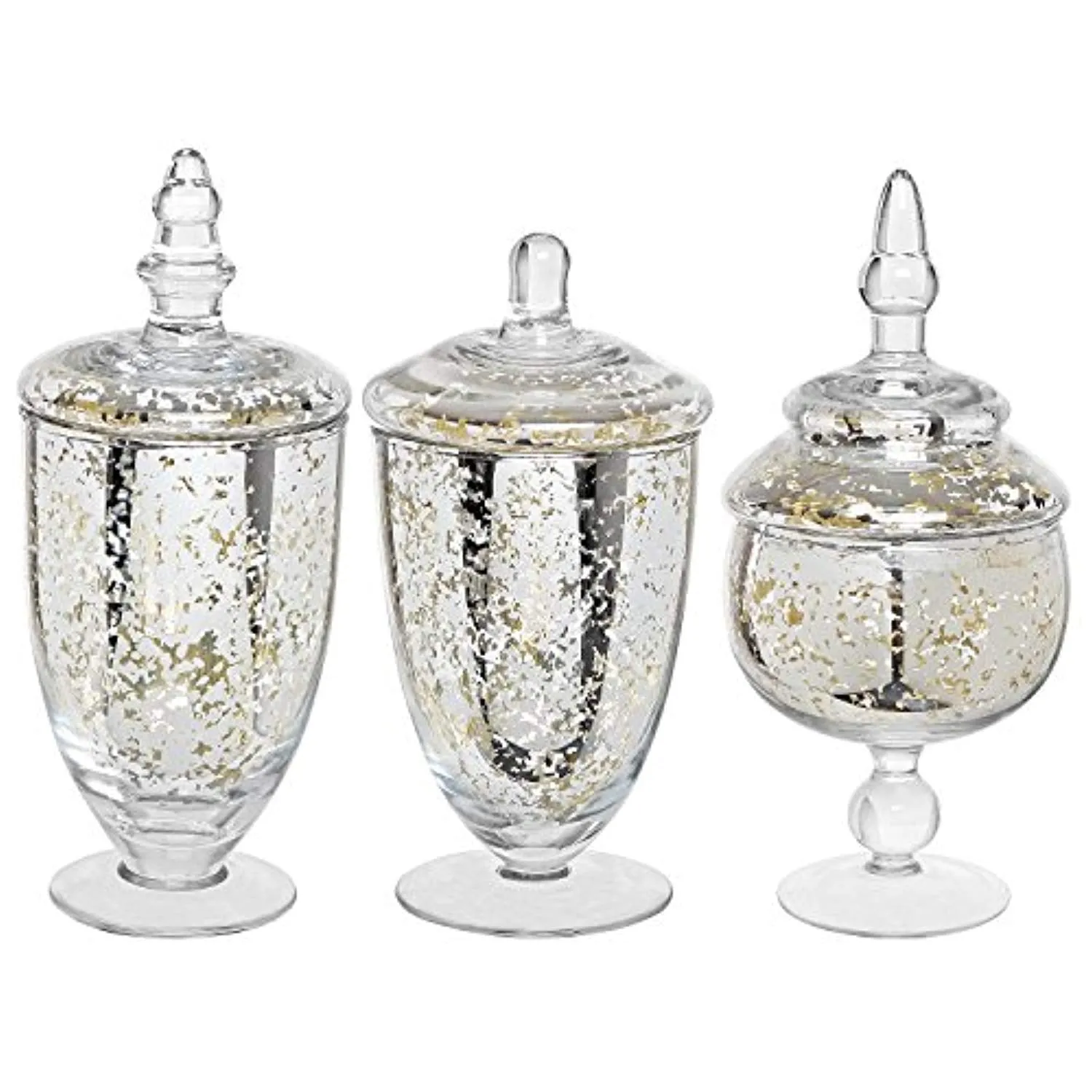 Decorative Mercury Silver Glass Apothecary Jars 3 Piece Set