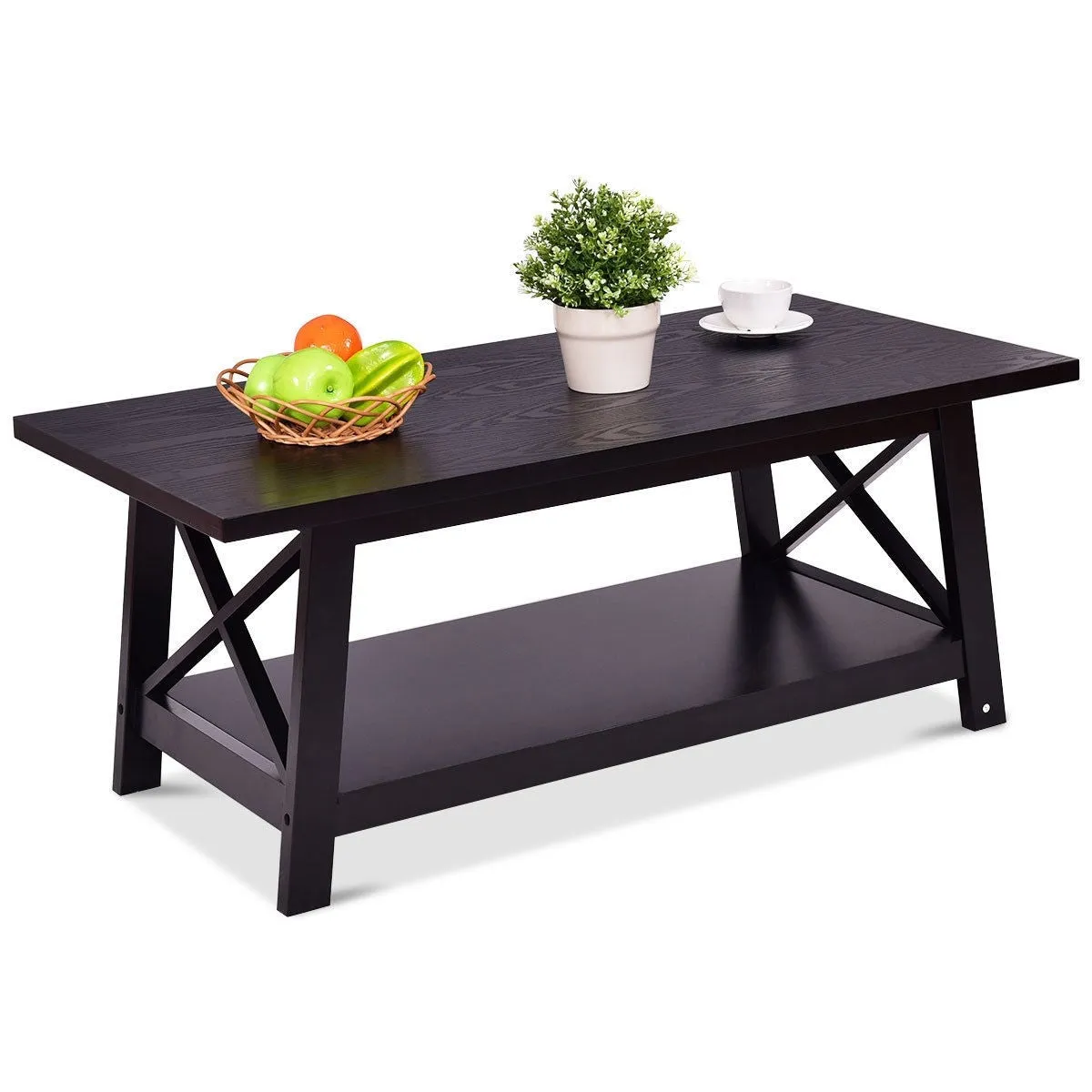 Durable Rectangular Coffee Table with Storage Shelf