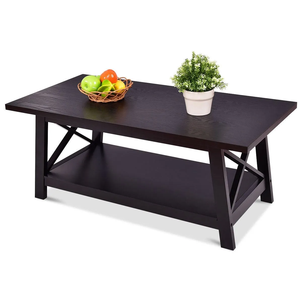 Durable Rectangular Coffee Table with Storage Shelf