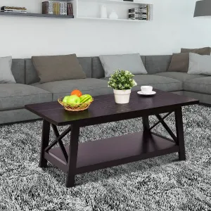 Durable Rectangular Coffee Table with Storage Shelf