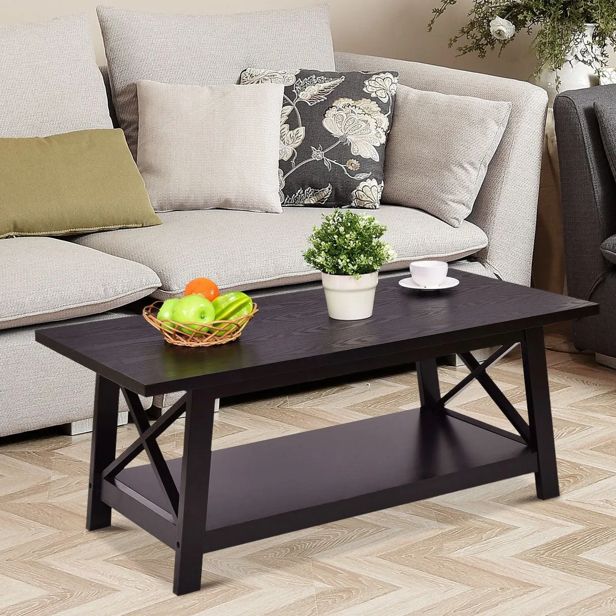 Durable Rectangular Coffee Table with Storage Shelf