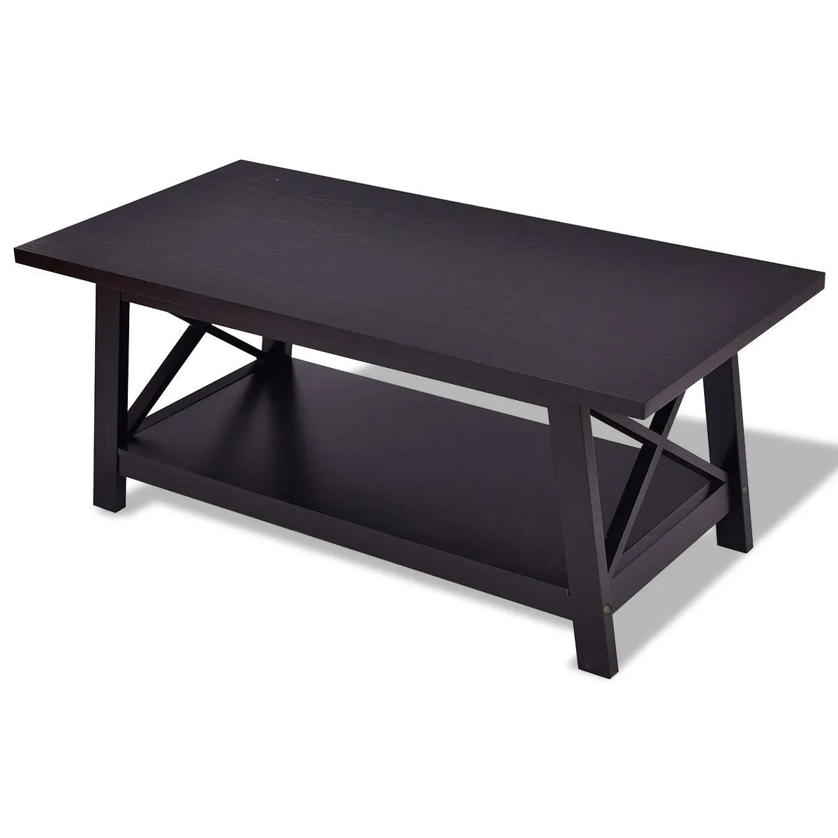 Durable Rectangular Coffee Table with Storage Shelf