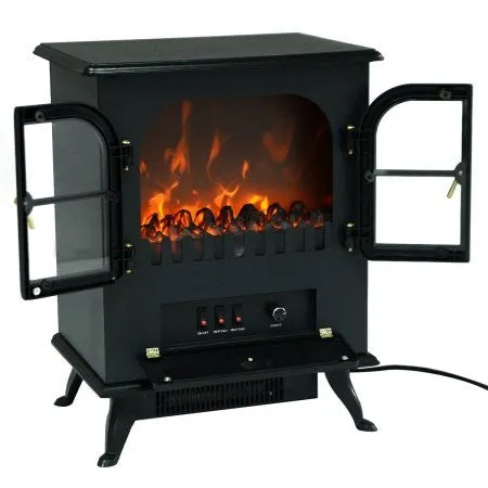 Free Standing Electric 1500W Fireplace Heater Fire Flame Stove Wood Adjustable