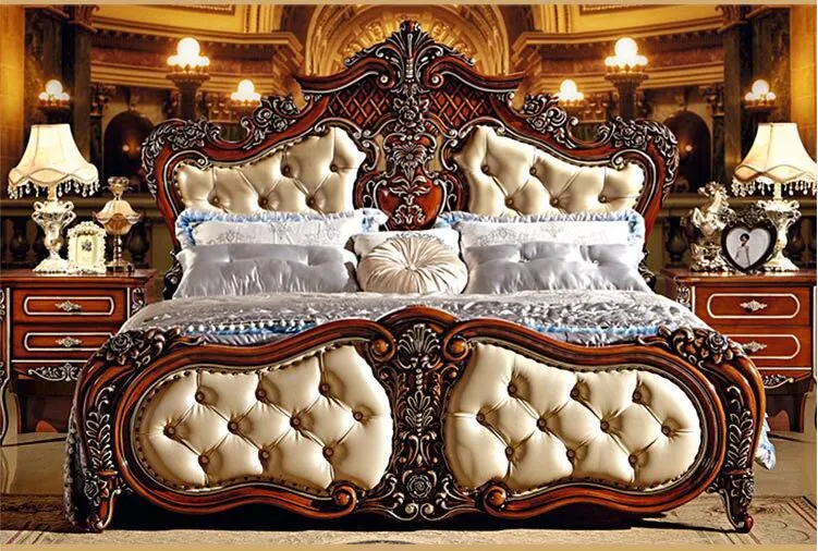 French Modern Luxurious Carved Solid Wood   1.8 m Bed