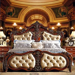 French Modern Luxurious Carved Solid Wood   1.8 m Bed