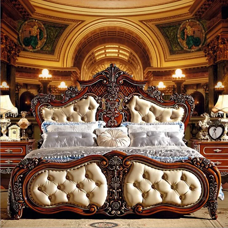 French Modern Luxurious Carved Solid Wood   1.8 m Bed