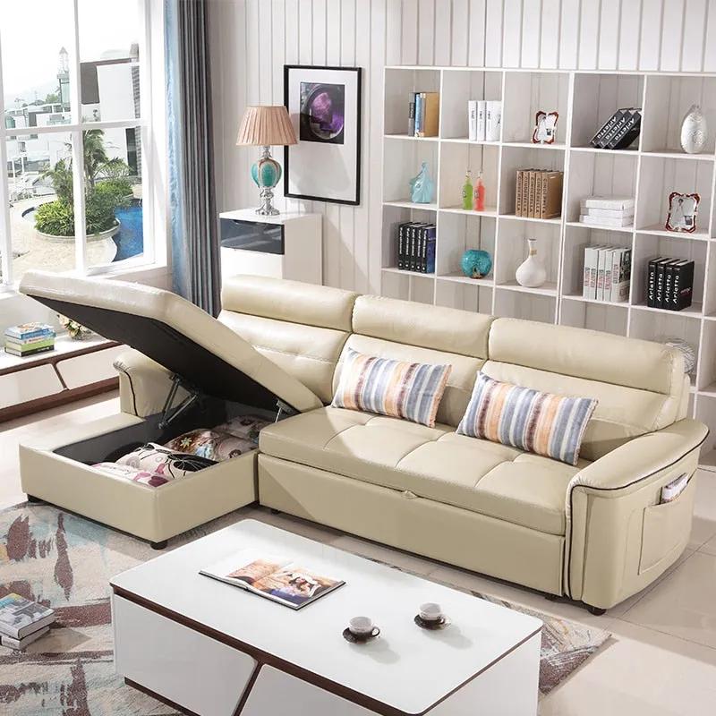 L Shaped Leather Modern Sectional Sofa BED