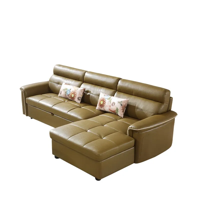 L Shaped Leather Modern Sectional Sofa BED