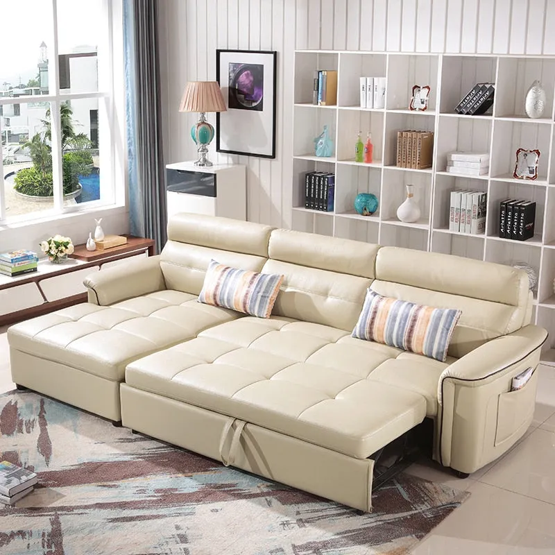 L Shaped Leather Modern Sectional Sofa BED