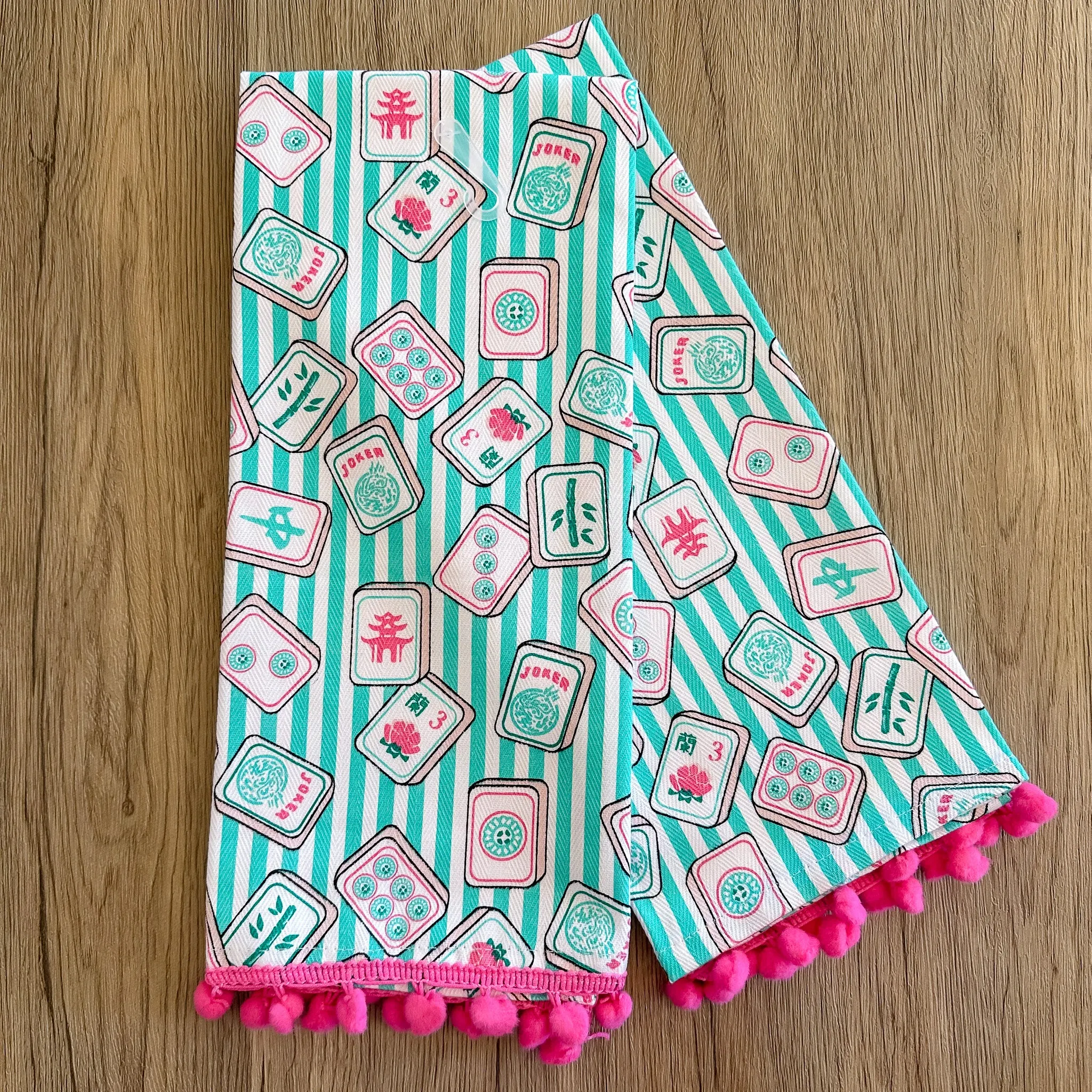 Mahjong Stripe Pom-Pom Kitchen Towel Set