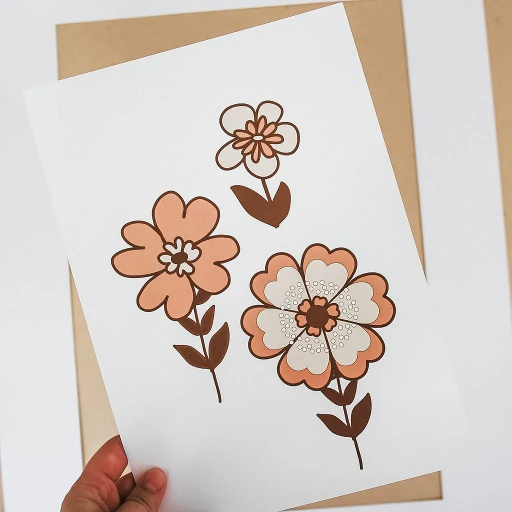 Print - Retro Flowers - Pink & Brown