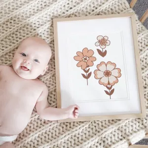 Print - Retro Flowers - Pink & Brown