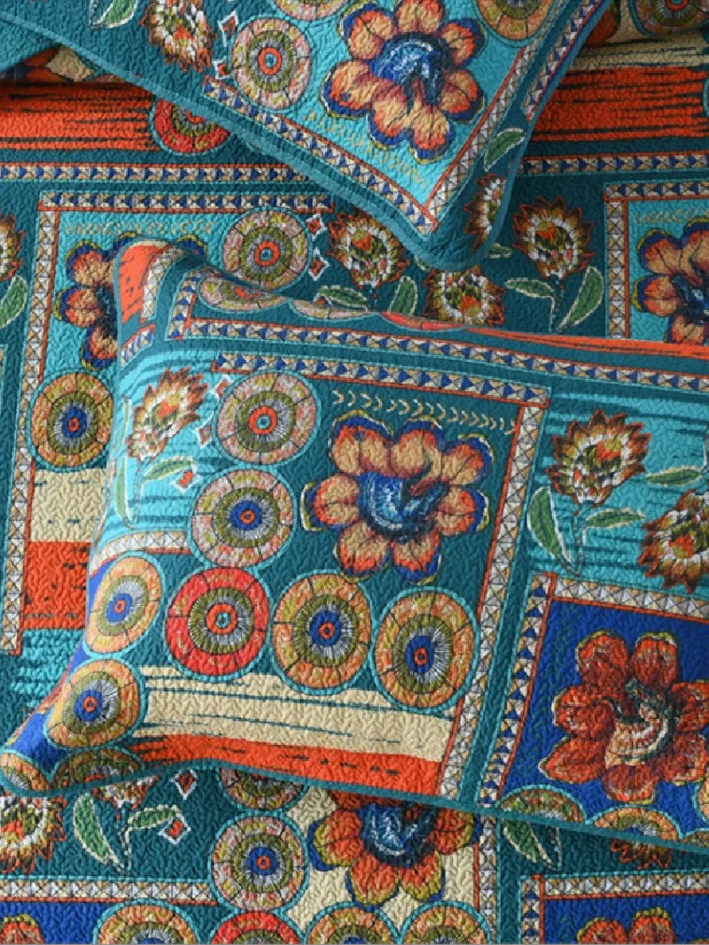Vibrant Bohemian Floral Cotton 3 Piece Bedspread Embroidery Bedding Set