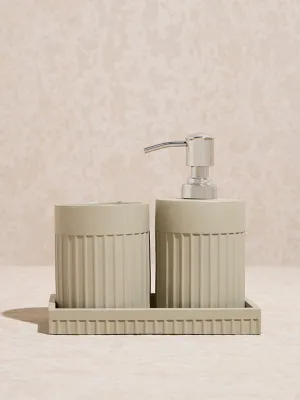 Westside Home Beige Ribbed-Textured Bathroom Accessory Set